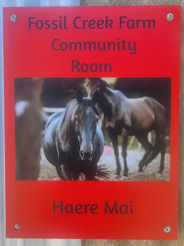 Fossil Creek Farm Community Room Welcome Sign